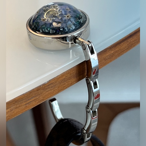 Foldable Bag Hook/Purse Hanger - Handmade - Blue Flowers - Fits Most Tables - Picture 4 of 7